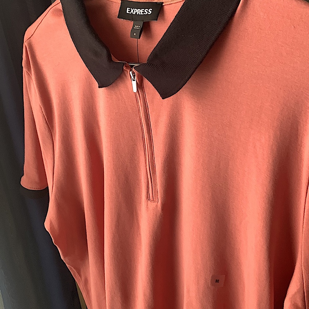 Express peach/black zip polo shirt size M/Medium NEW WITH TAGS